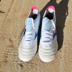 Mizuno Morelia Neo IV Beta Elite FG White Turquoise Pink Tetra Mens Rugby Shoe